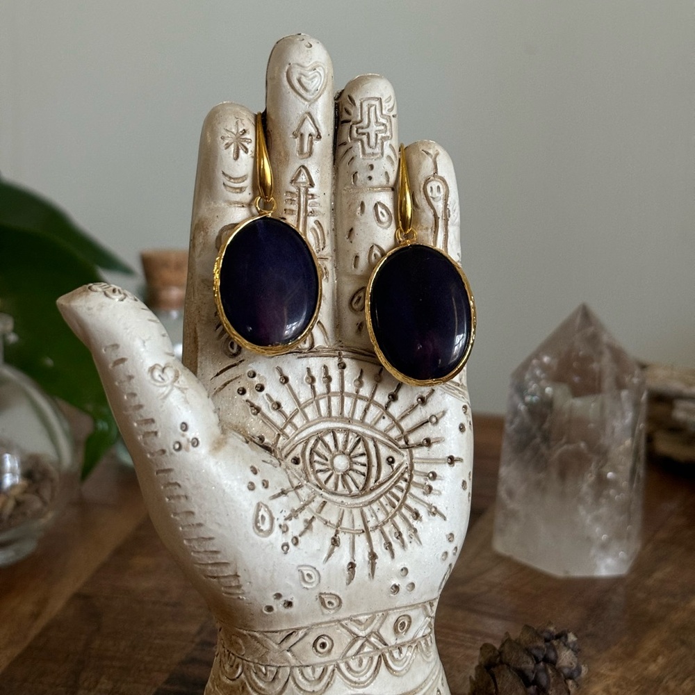 Luxurious Gold and Blue Purple Natural Stone Drop Earrings
